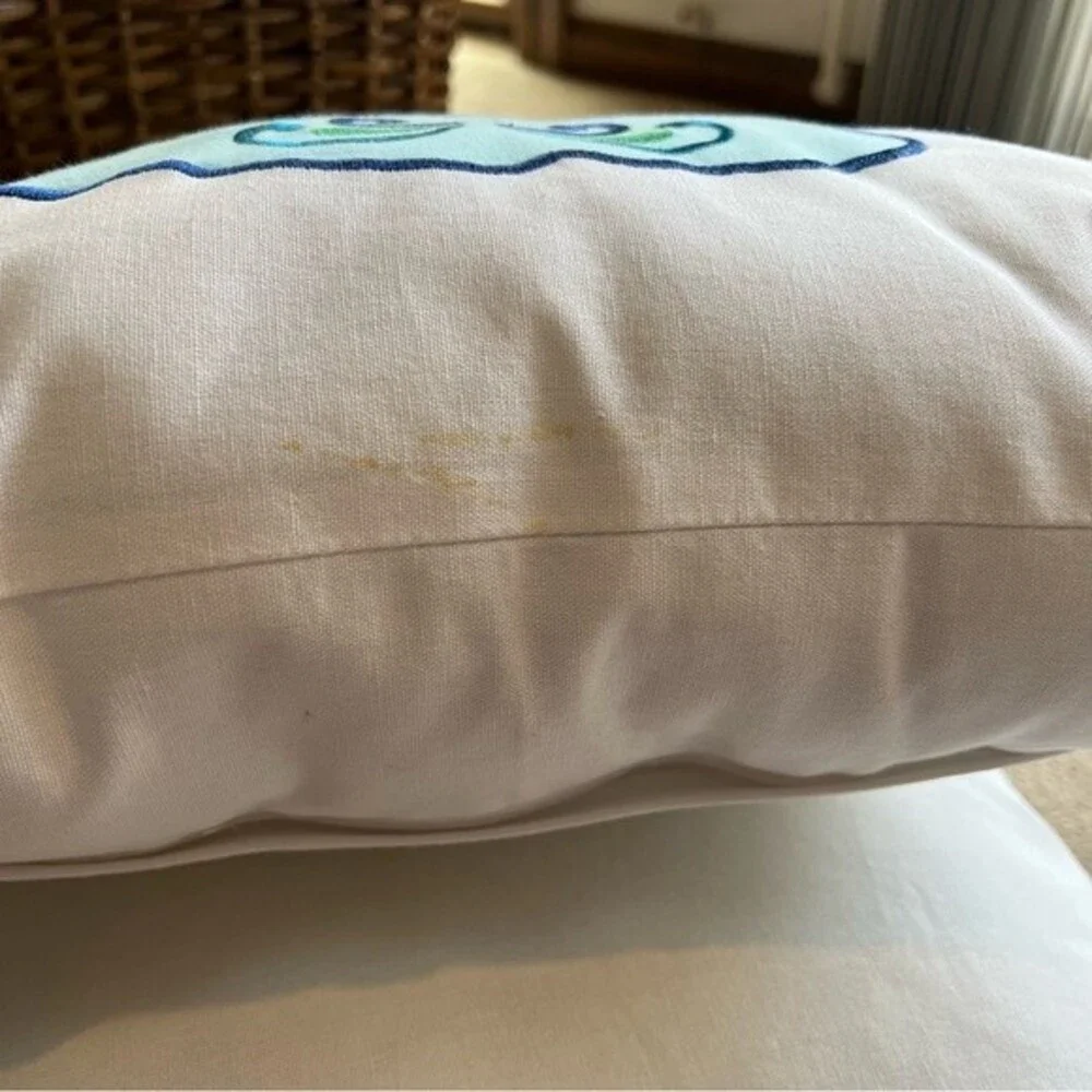 Embroidered Whimsical Throw Pillows Blue Crab and Sand Dollar 18”